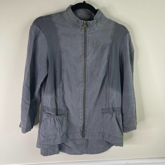 XCVI‎ linen blend gray blue zip up jacket size medium lagenlook - Picture 1 of 6